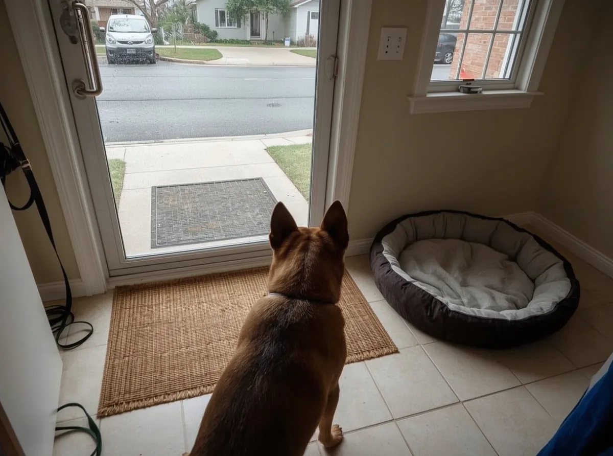 Alert dog watching the front door