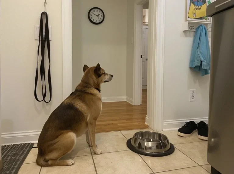 Dog waiting by door for daily routine