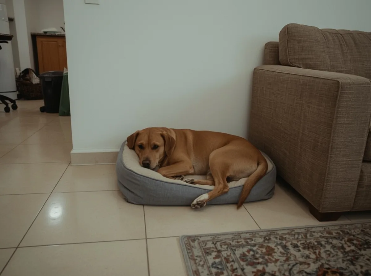 Dog resting in a quiet corner