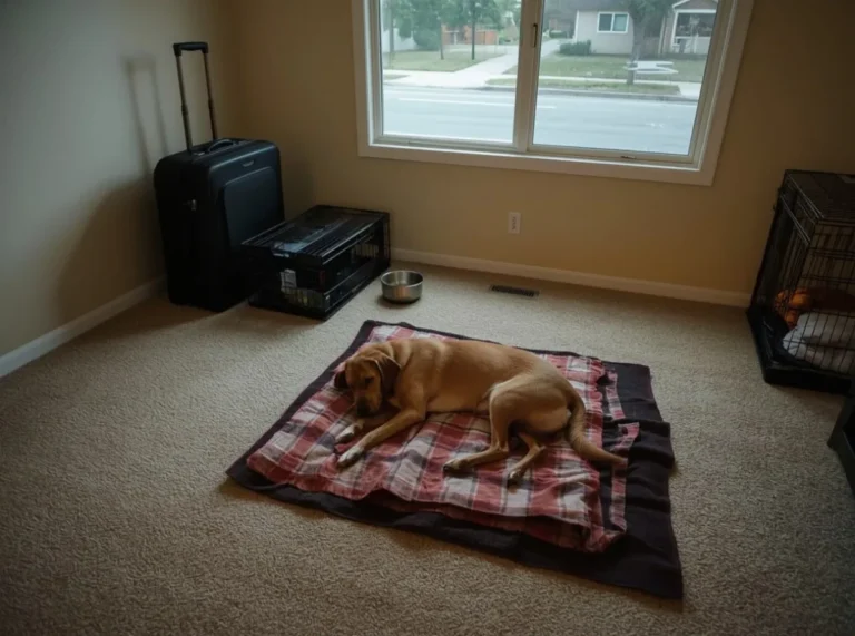 Dog resting in a new room