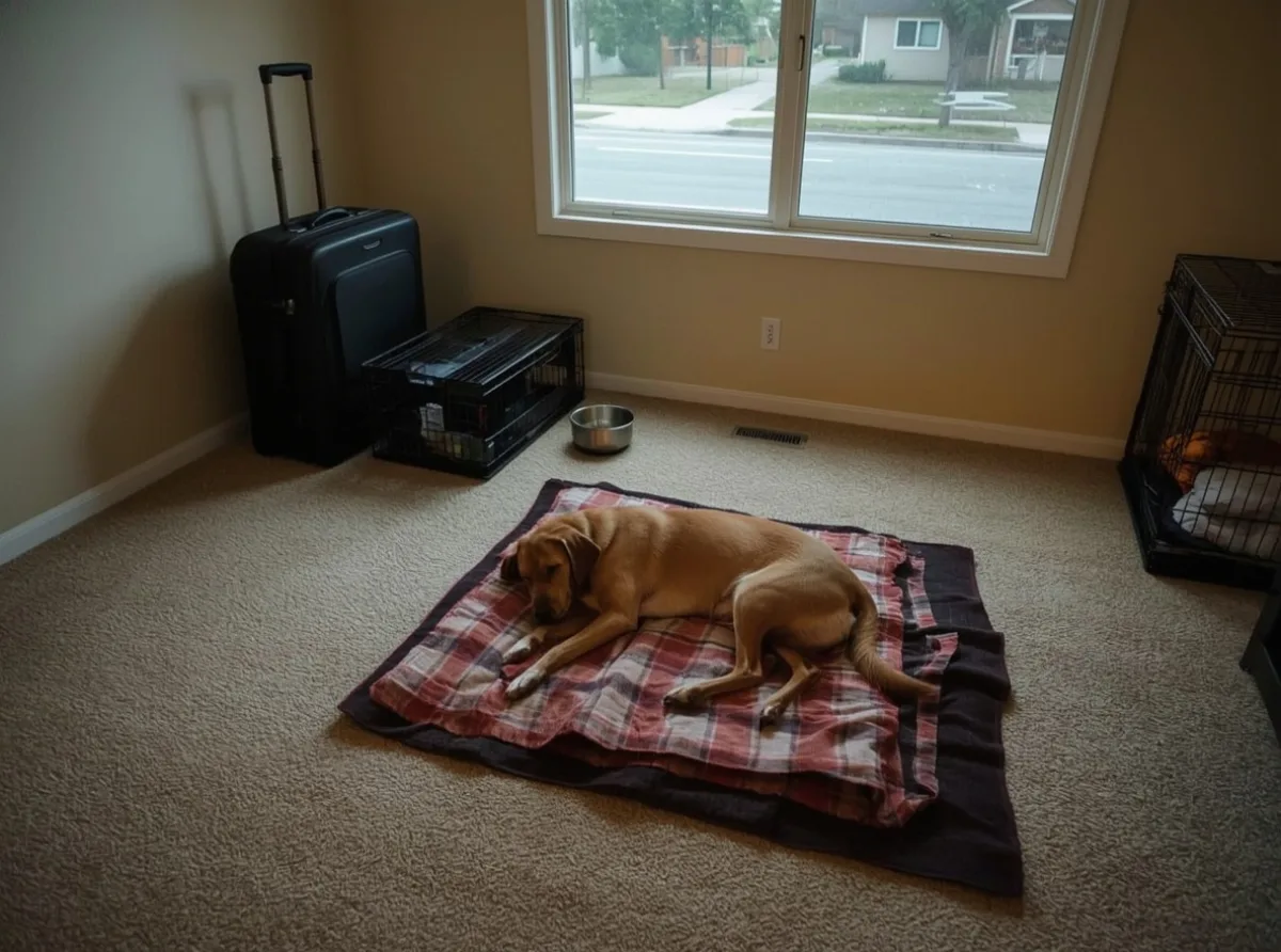 Dog resting in a new room