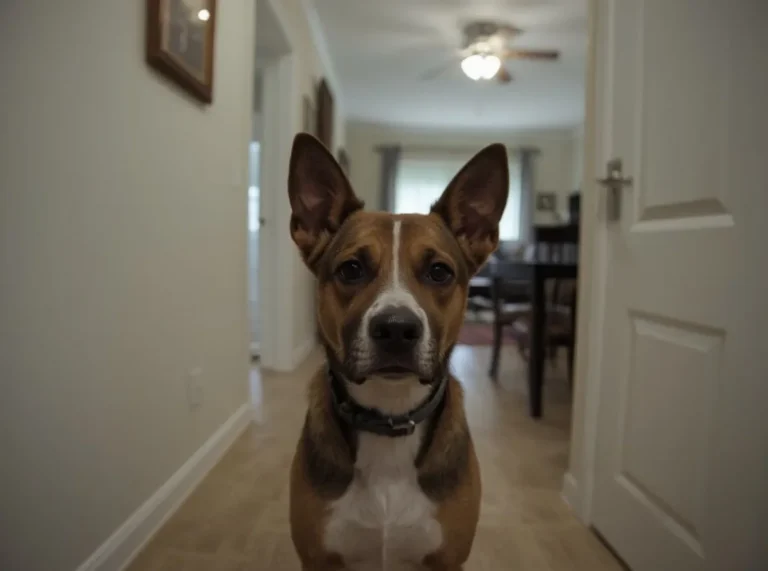 Alert dog watching the room indoors