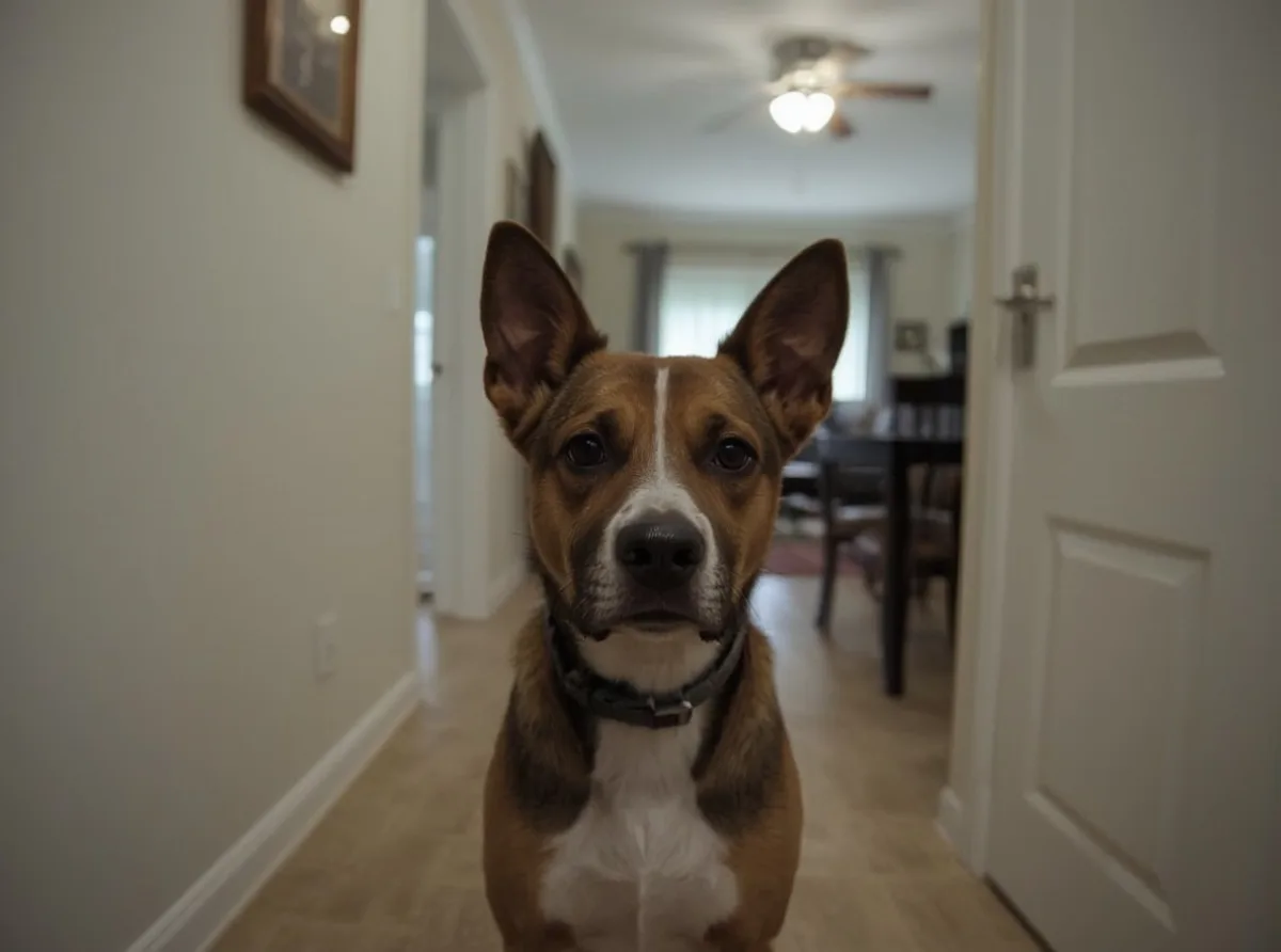 Alert dog watching the room indoors