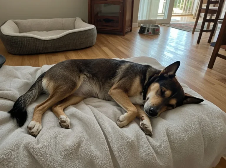 Dog sleeping peacefully on a blanket