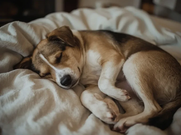 Sleeping dog twitching paws