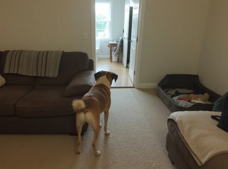 Sensitive dog seeking comfort indoors
