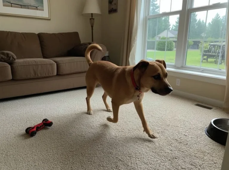 Dog pacing in a living room