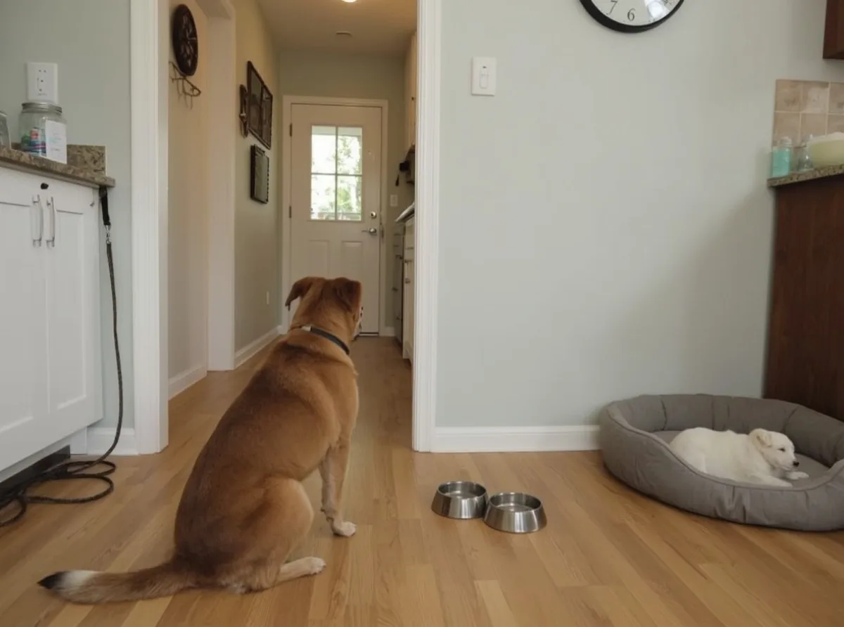 Dog watching a quiet home routine