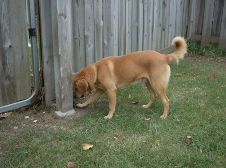 Dog sniffing the same yard corner repeatedly