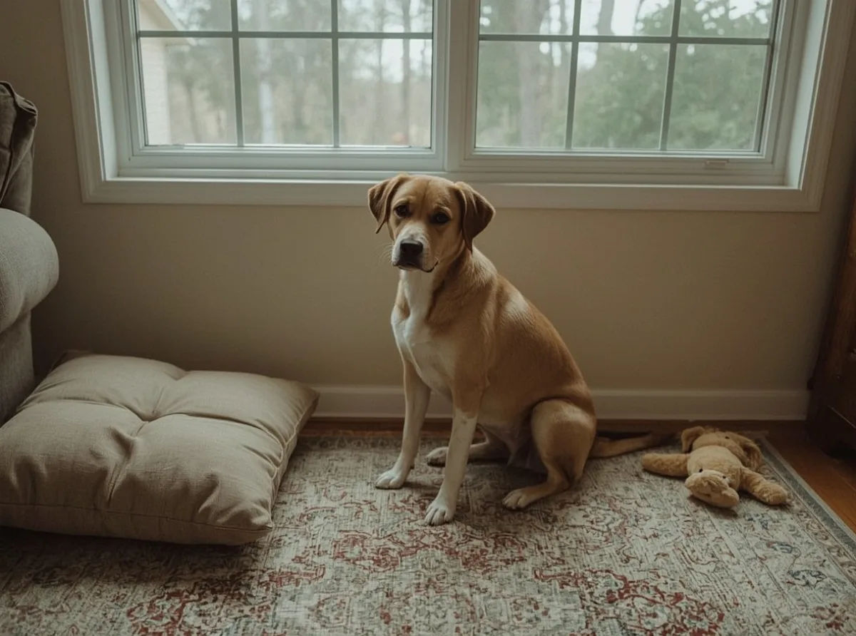 Dog sitting in the same spot by a window