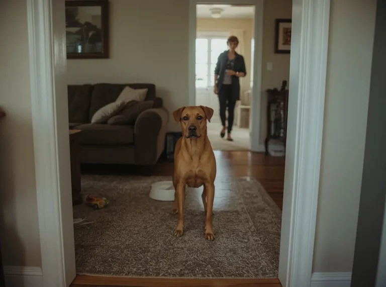 Dog checking on owner from doorway