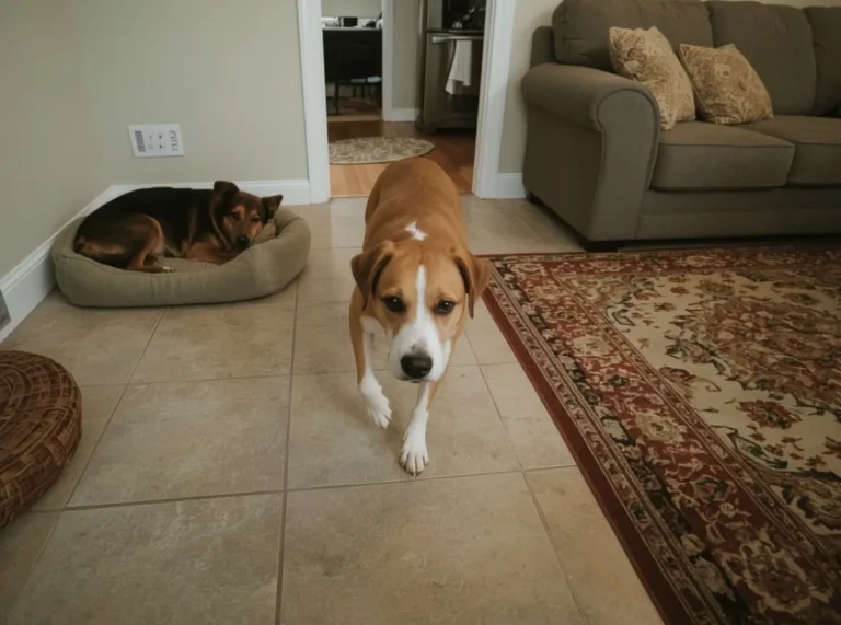 Dog moving between resting spots