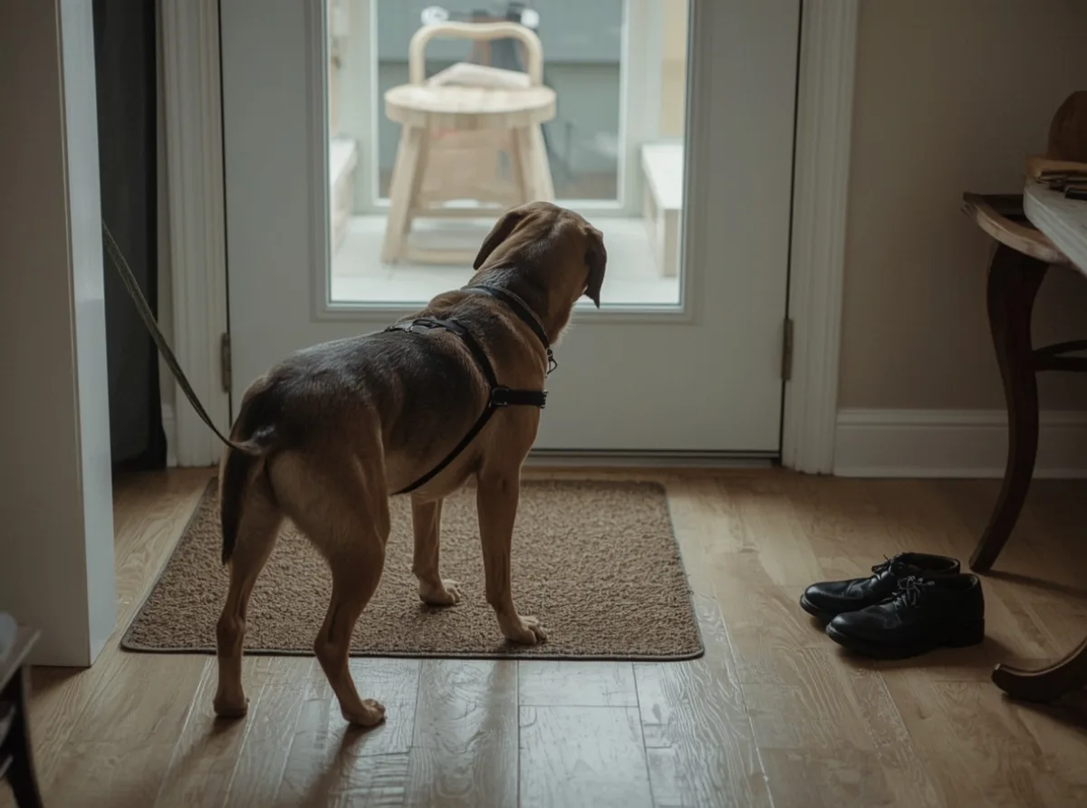 Dog waiting quietly by the front door