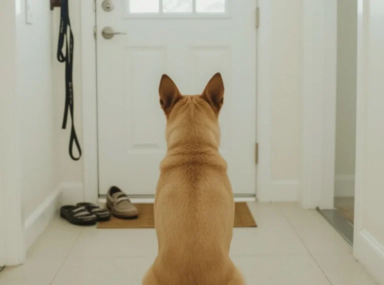 Dog waiting quietly by the front door