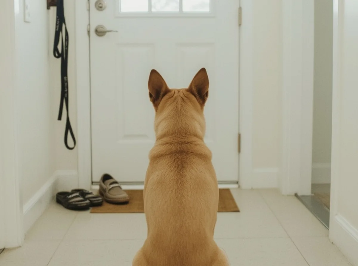 Dog waiting quietly by the front door