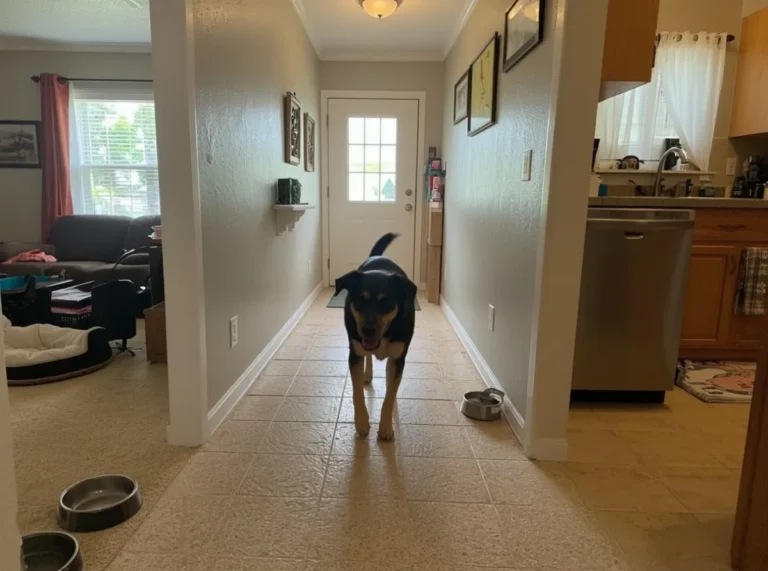 Dog pacing through a quiet home