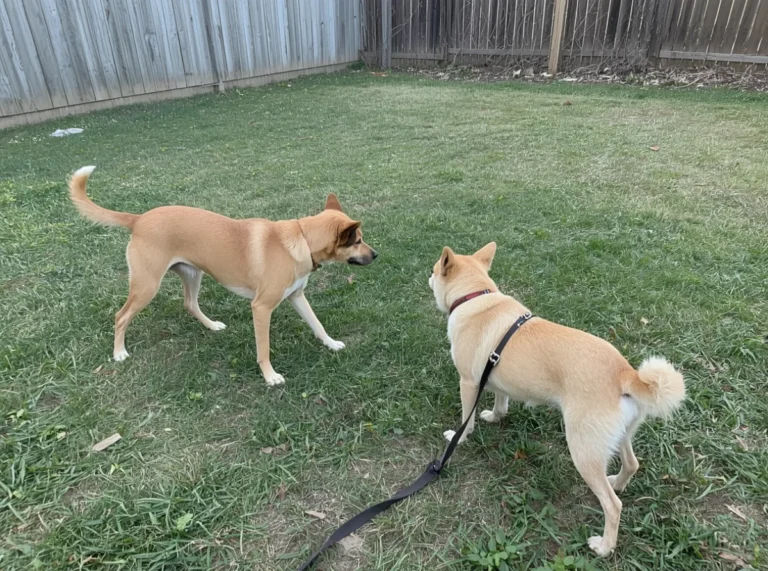 Dog lowering body during greeting