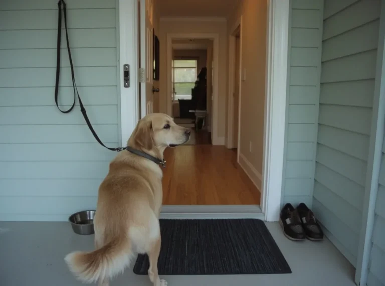 Dog waiting by the door for its daily routine