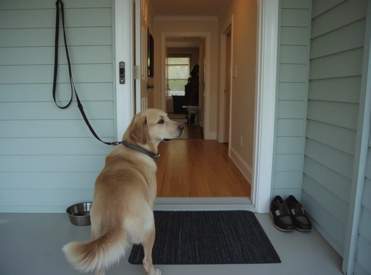 Dog waiting by the door for its daily routine