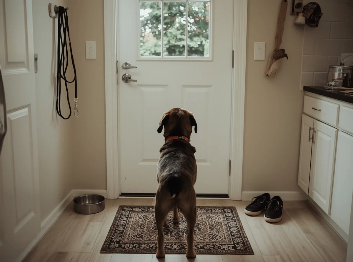 Dog watching familiar home routine