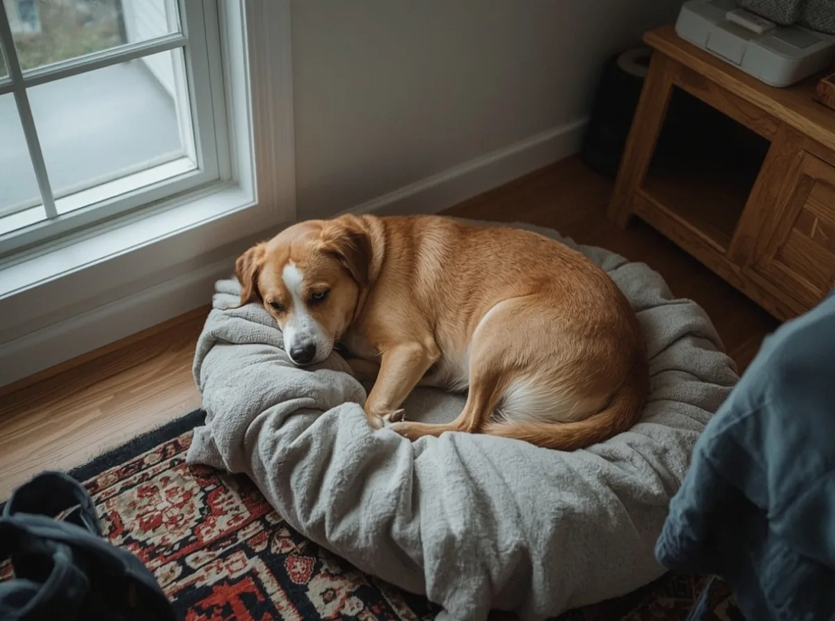 Dog napping in a favorite corner