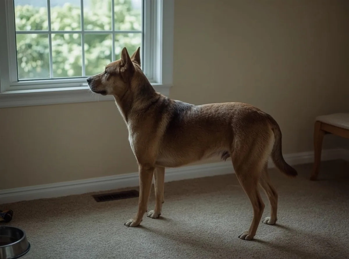 Dog standing still and watching quietly