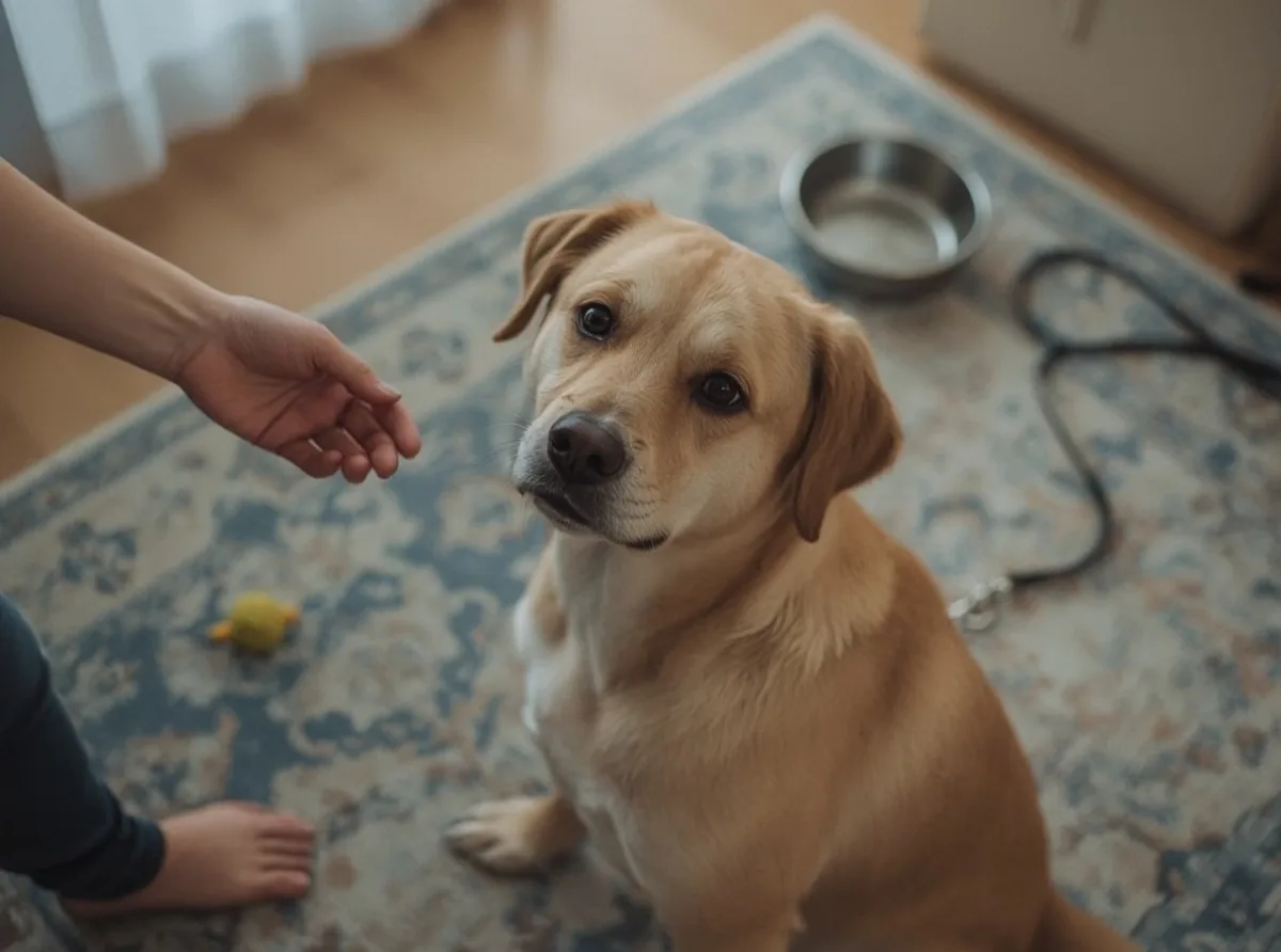 Dog turning head away during gentle interaction