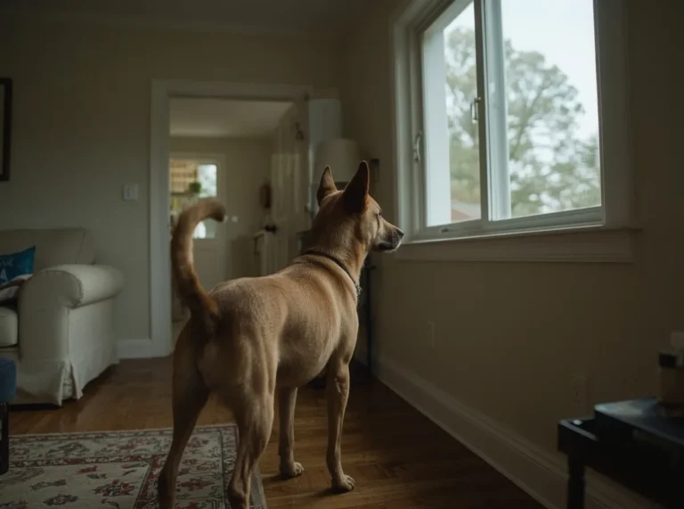 Dog alert in a quiet living room