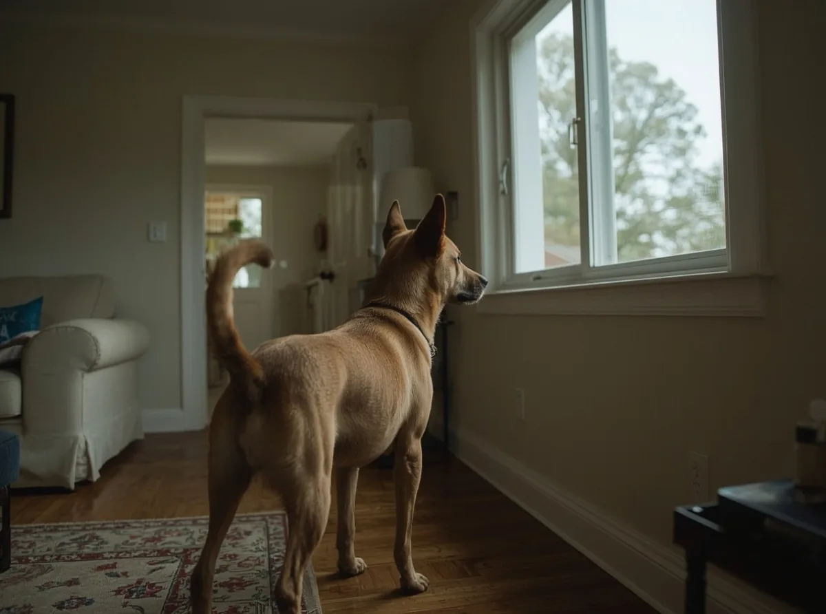 Dog alert in a quiet living room